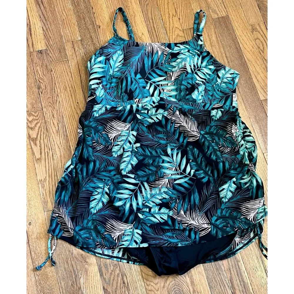 Cacique Blue Leaf Print One Piece Swimsuit - Picture 2 of 14